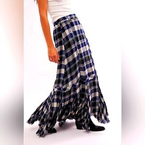 Free People Bordeaux Plaid Maxi Skirt NWT Small